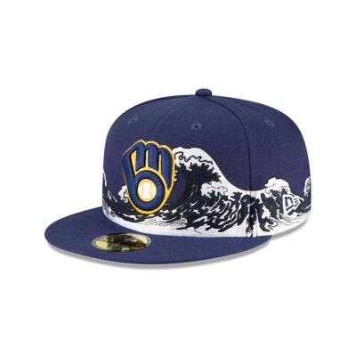 Blue Milwaukee Brewers Hat - New Era MLB Wave 59FIFTY Fitted Caps USA3742905